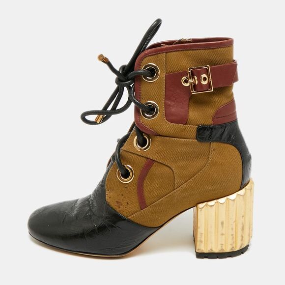 Dior Shoes - Dior Glorious Size 38 Black/brown Canvas Leather Ankle Length Boots
